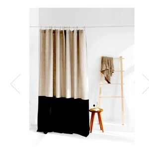 Waterproof Color Block Linen Shower Curtain in Natural light / Black